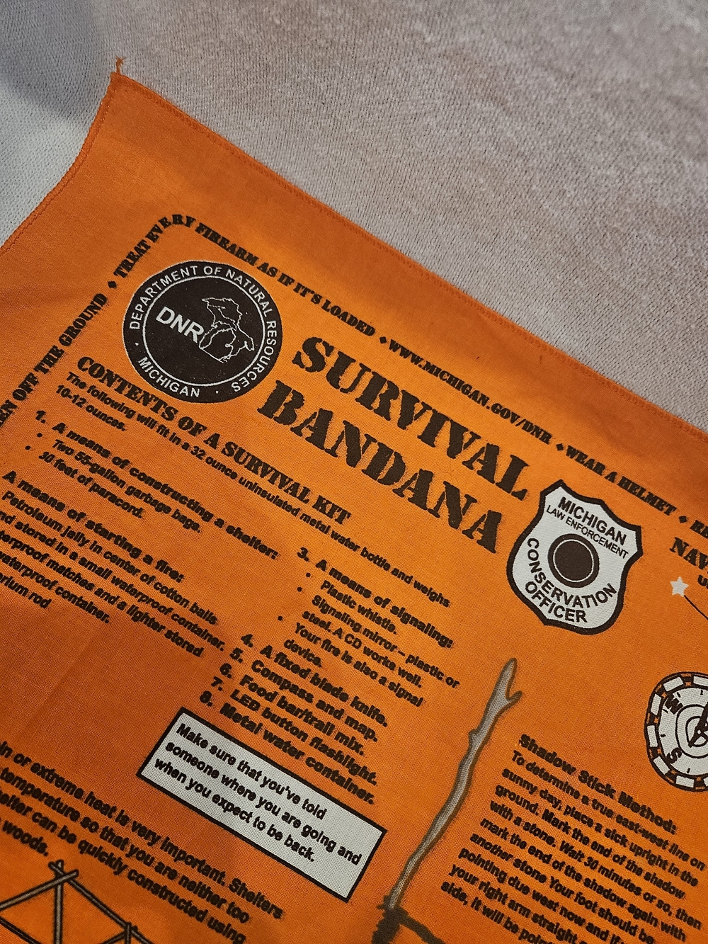 Michigan DNR Survival Bandana Hunter Safety Orange Navigation Outdoor Collectibl